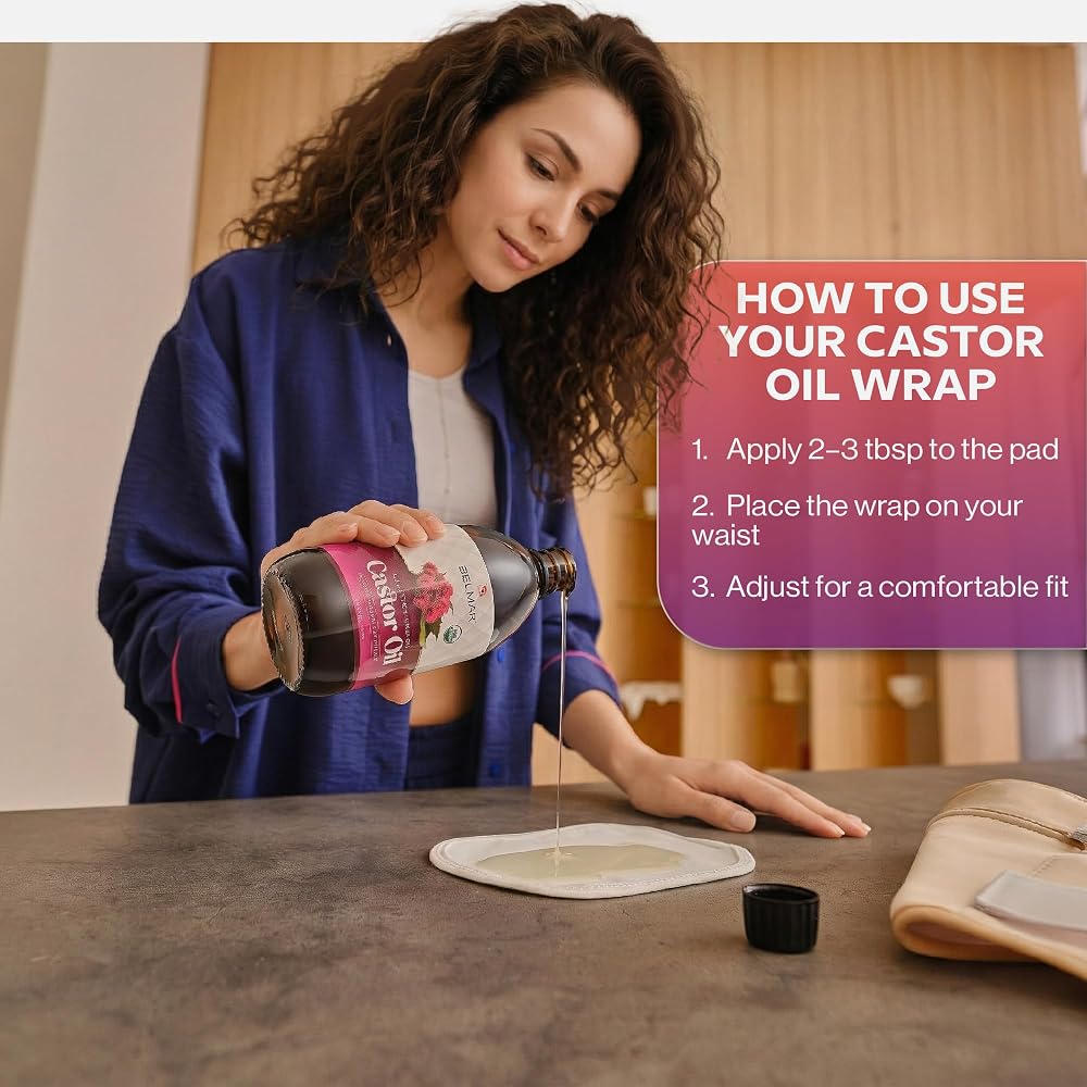 BELMAK Castor Oil Pack Wrap Kit with Heat Pack - 16.2 Fl Oz - image 3