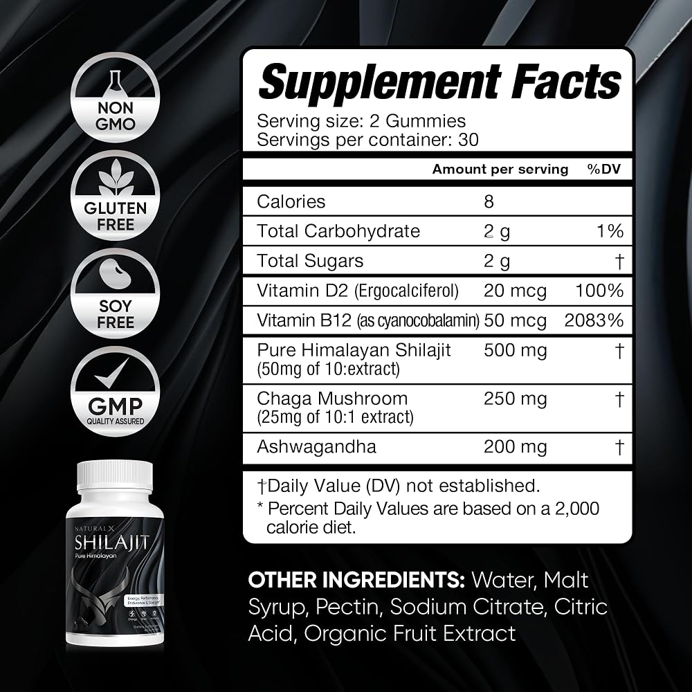 Natural X Pure Shilajit Gummies with Ashwagandha - 60 Count - image 4