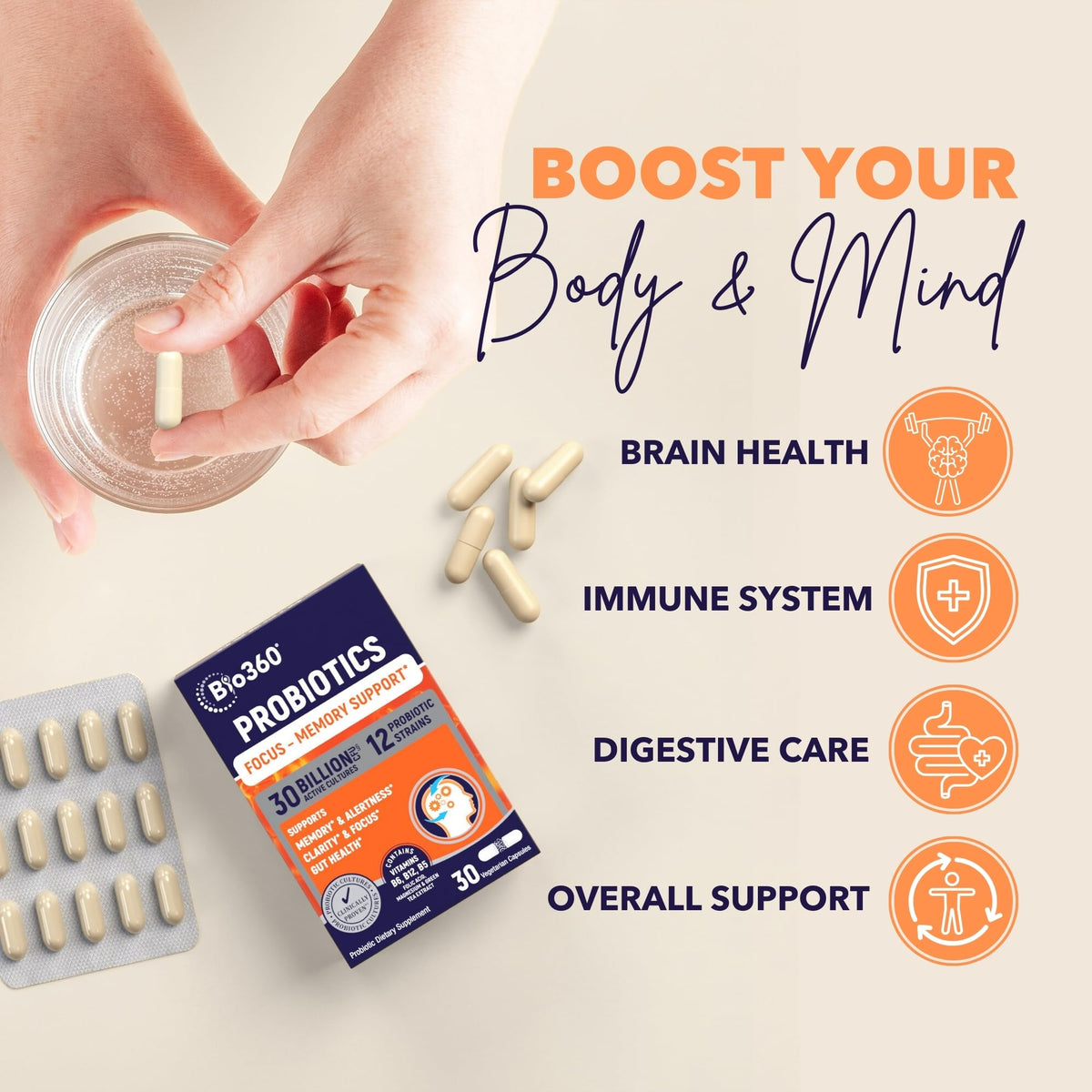 Bio360 Cognitive Support Probiotic for Brain Health - 30 Capsules - image 4