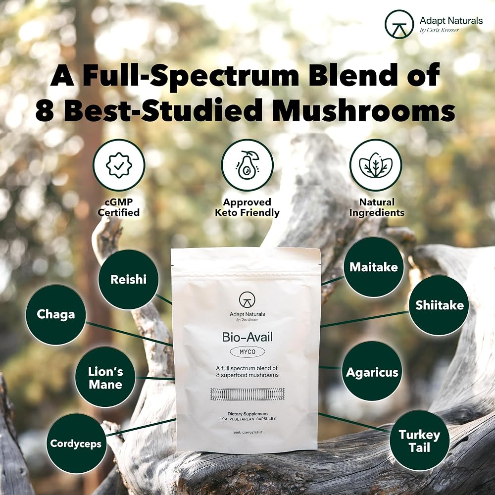 Adapt Naturals Bio-Avail Myco 8-in-1 Mushroom Supplement - 120 Capsules - image 3
