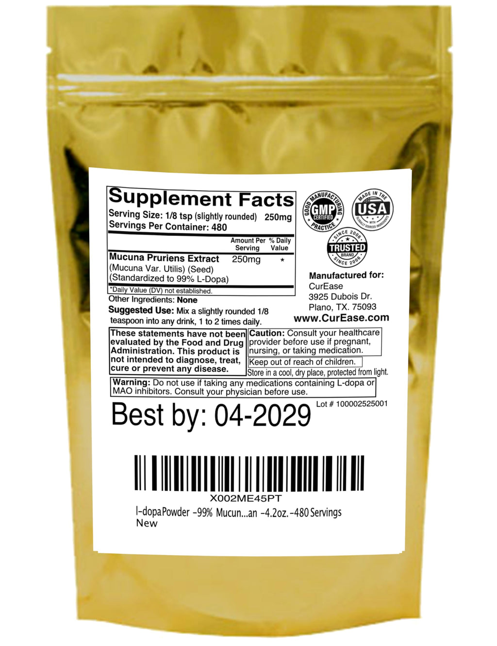 l-dopa Mucuna Pruriens Extract Powder 99% L-Dopa - 4.2oz - image 4