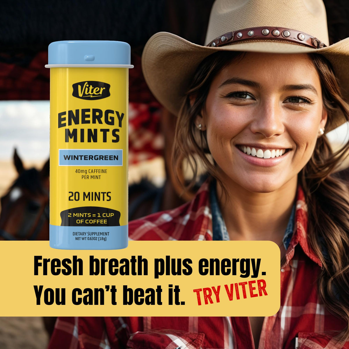 Viter Energy Caffeinated Mints 40mg Caffeine, B Vitamins, Sugar Free.