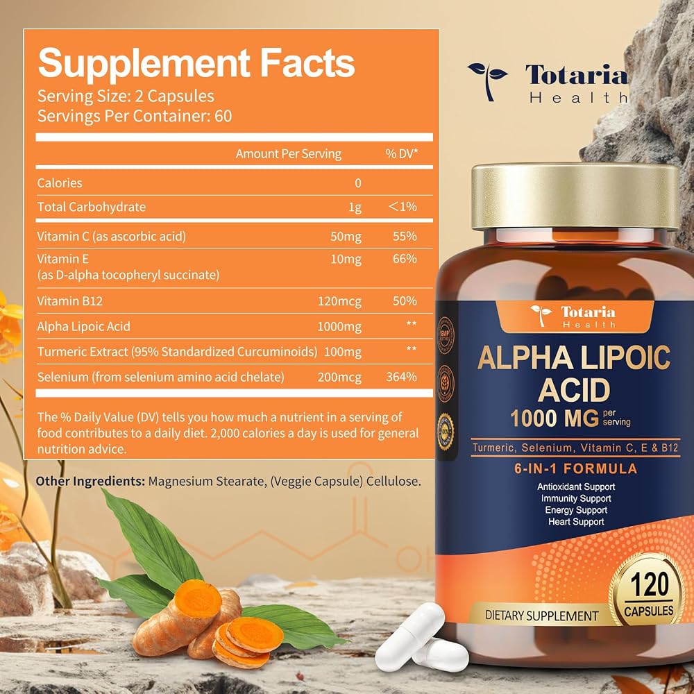 Totaria Alpha Lipoic Acid Supplement Capsules Normal ALA 1000mg