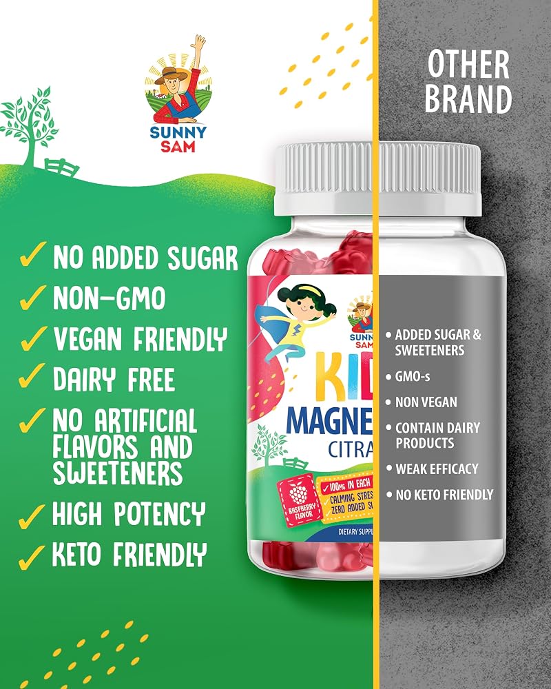 SUNNY SAM Magnesium Gummies for Kids & Adults - 100mg - Calm