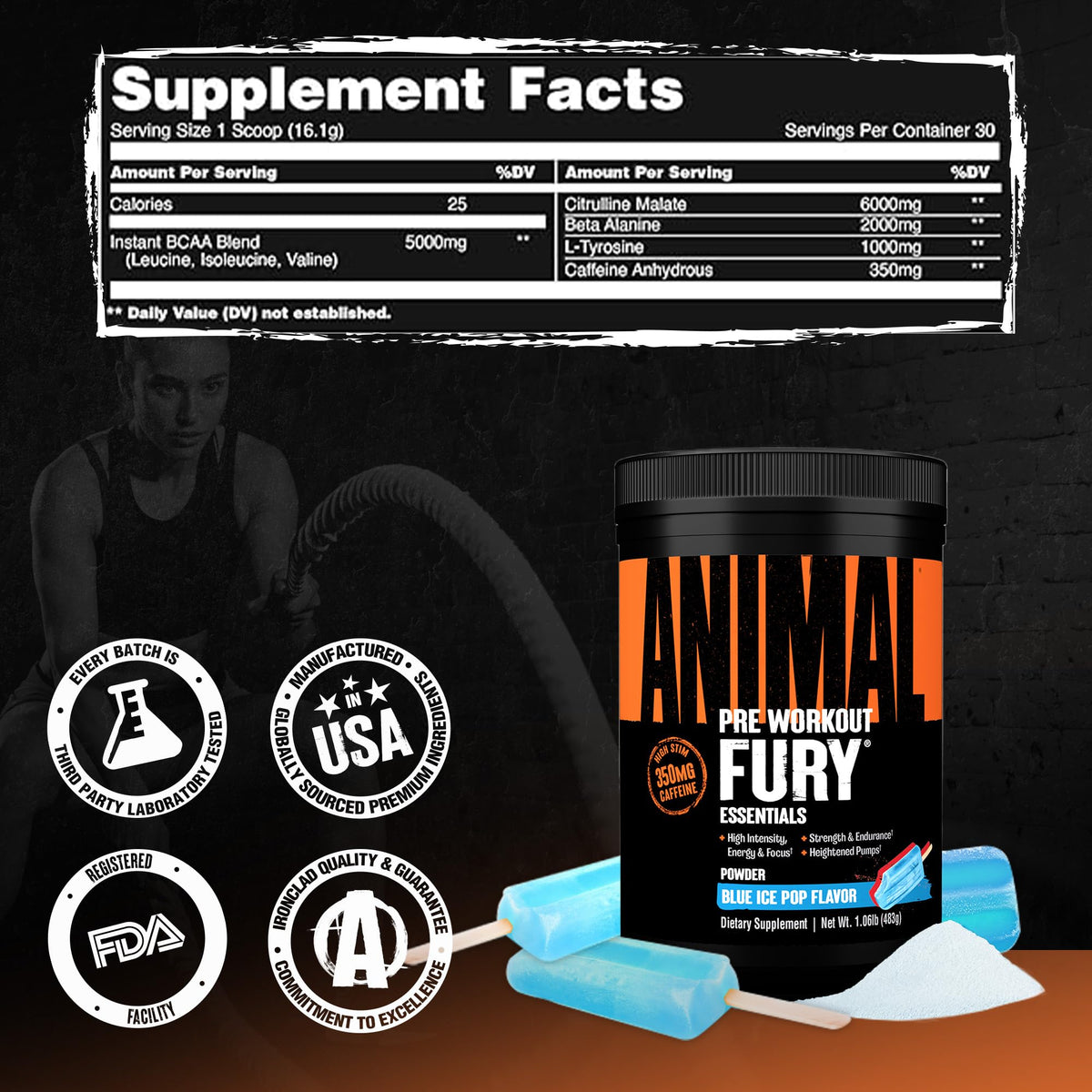 Animal Fury Advanced Pre Workout Powder Blue Ice Pop - 30 Servings - image 7