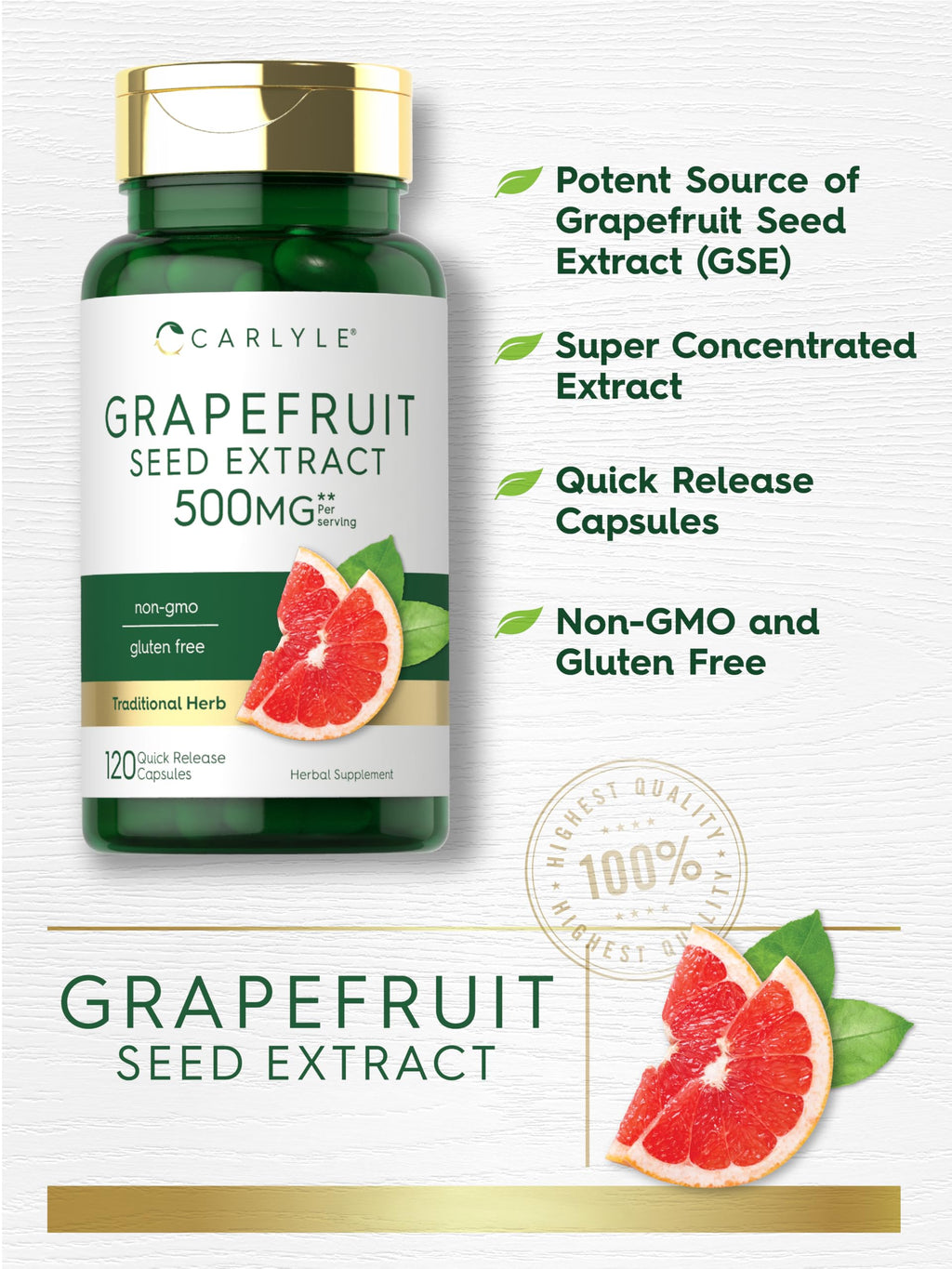Carlyle Grapefruit Seed Extract Maximum Strength - 120 Capsules - image 3