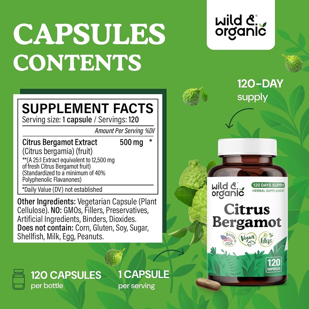 Wild & Organic Citrus Bergamot Capsules Antioxidant Support - 120 Count - image 3