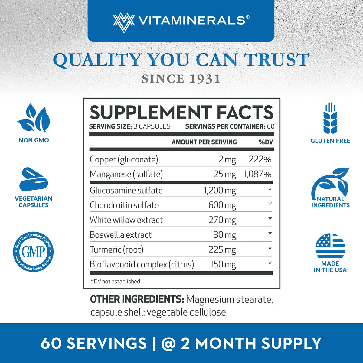 Vitaminerals 128 Glucosamine Joint Support Complex - 90 Vegetarian Capsules - image 2