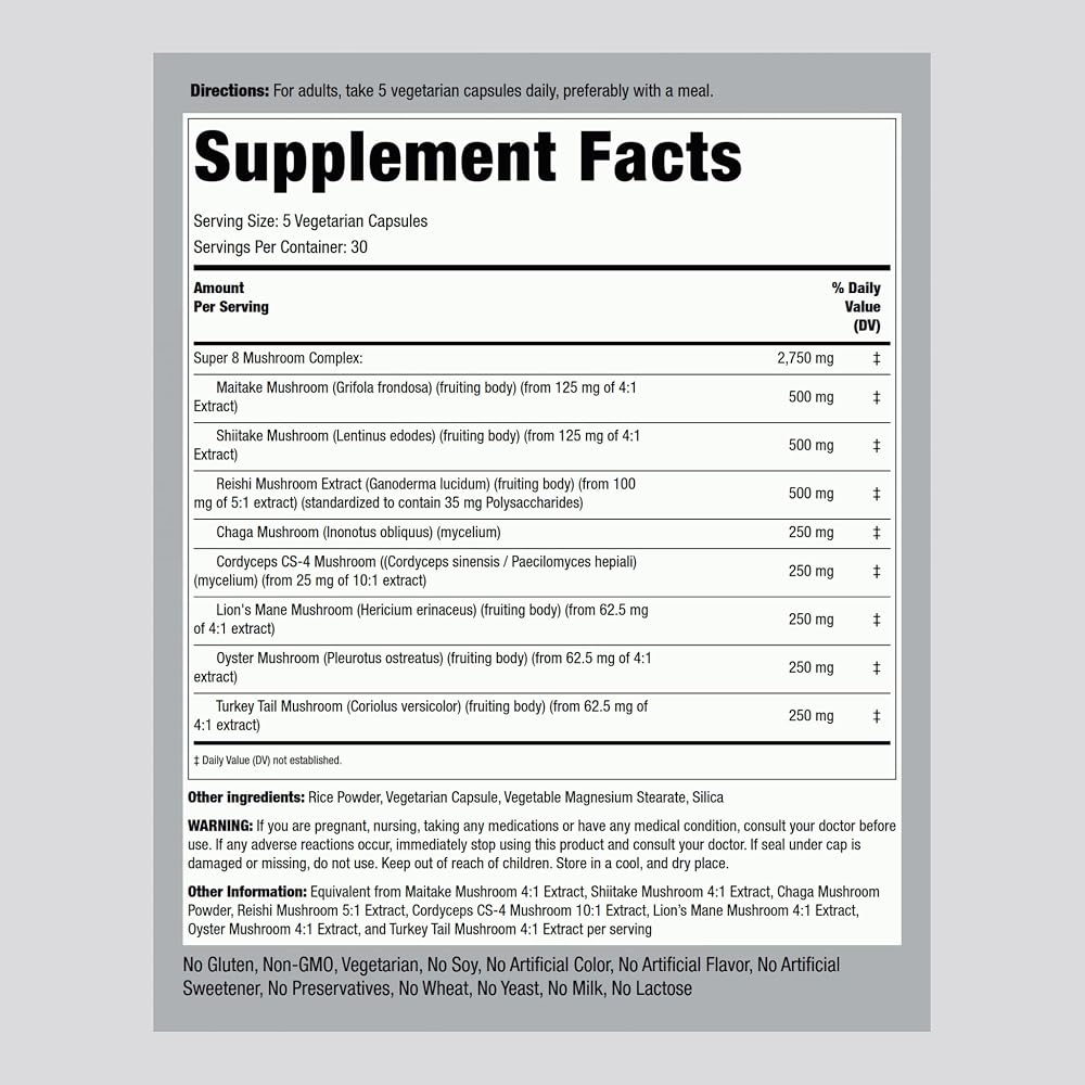 Piping Rock Mushroom Complex 8 Mushrooms - 150 Capsules - image 2