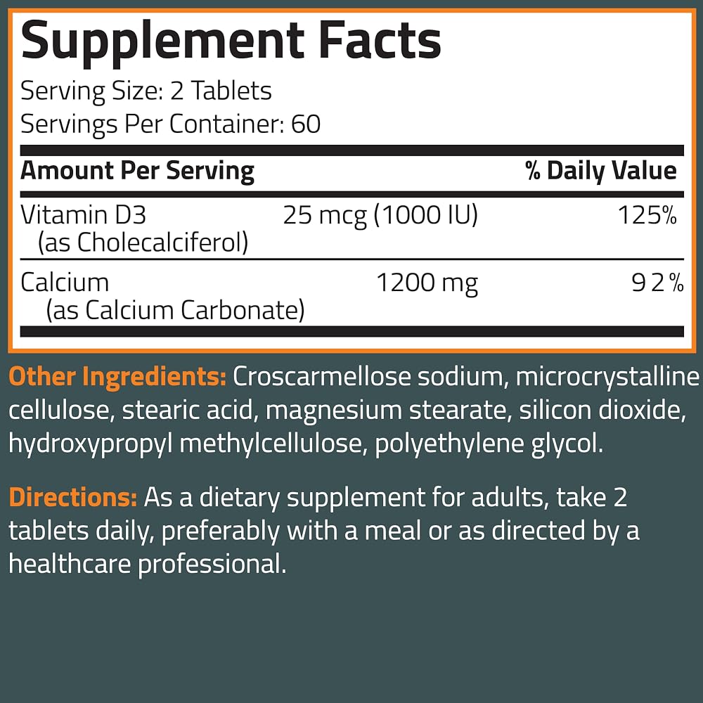 Bronson Calcium 1200 MG Per Serving Plus Vitamin D3 1000 IU High