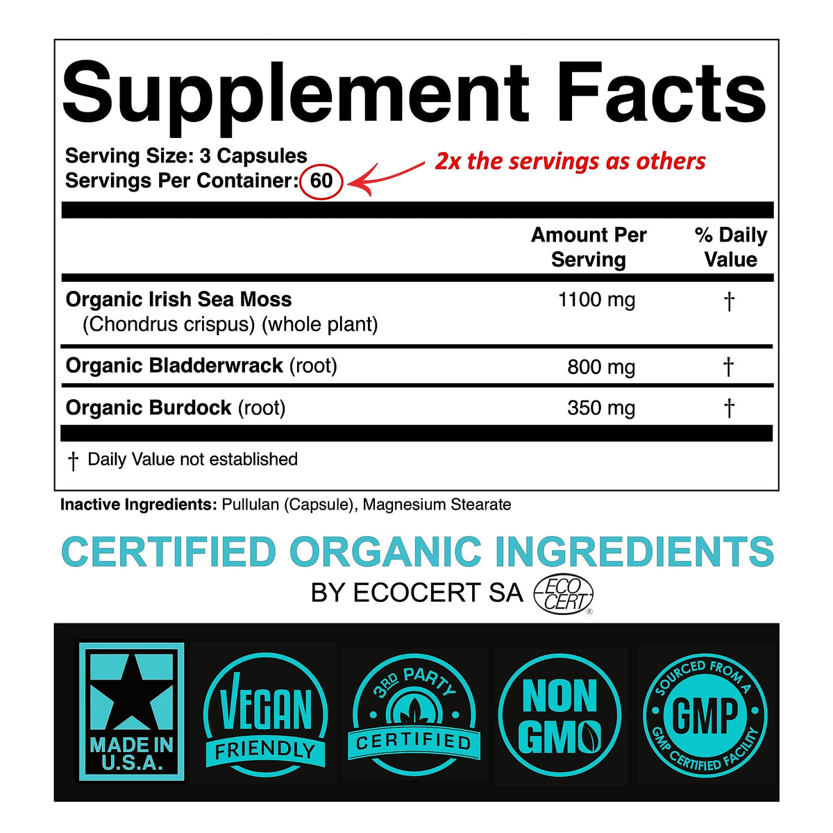 SPARTIS Certified Organic Sea Moss Capsules 2250mg - 180 Capsules - image 2