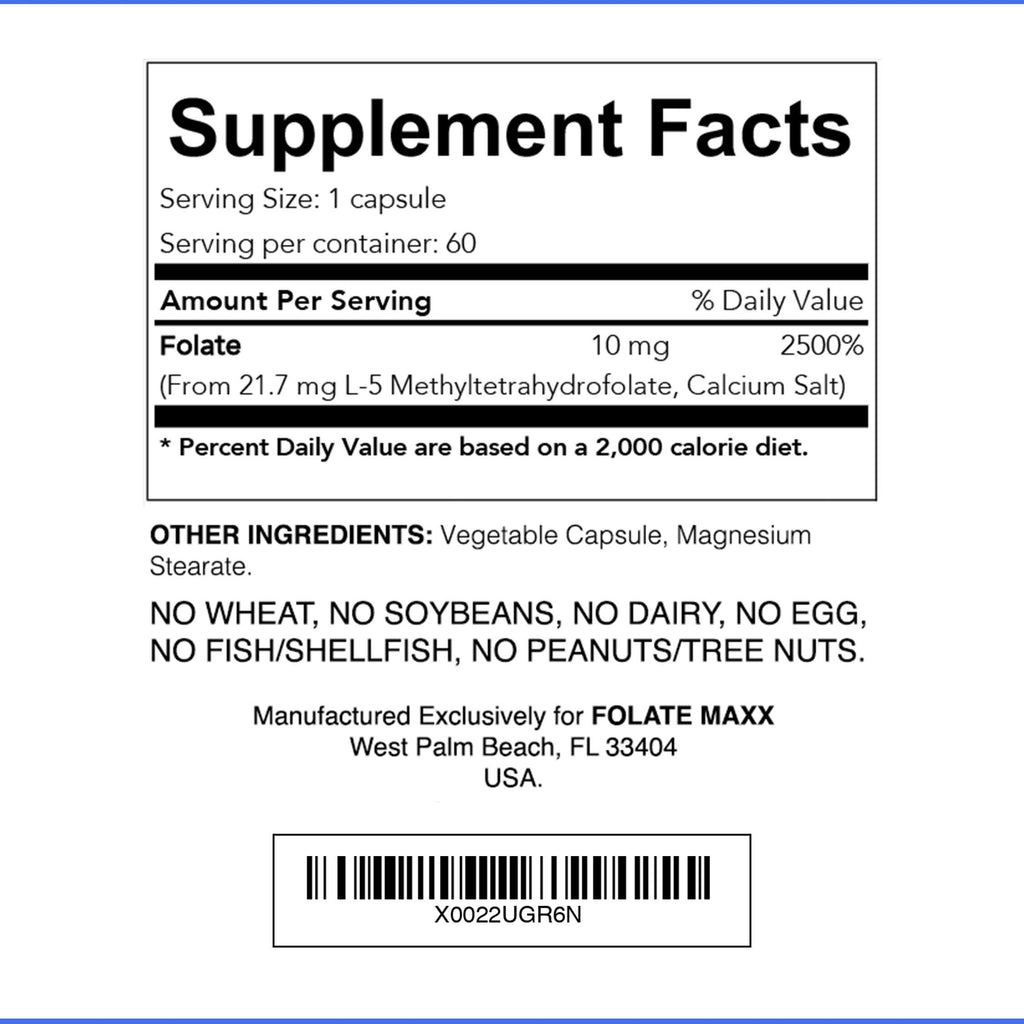 FOLATE MAXX FolateMaxx L-Methylfolate 10 mg 90 Capsules Active Folate