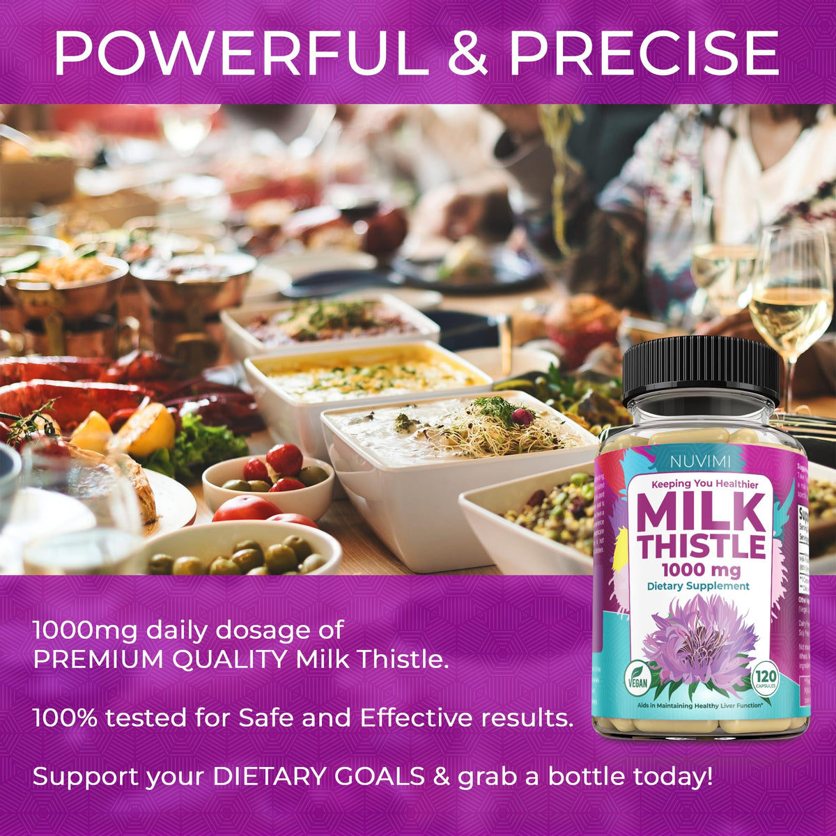 NUVIMI Milk Thistle 1000 mg 80% Silymarin Extract - 120 Vegan Capsules - image 3