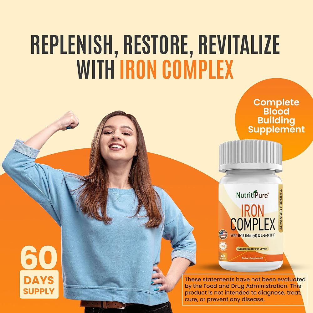 NutritiPure Iron Complex with Carbonyl Iron & B Vitamins - 60 Capsules - image 3