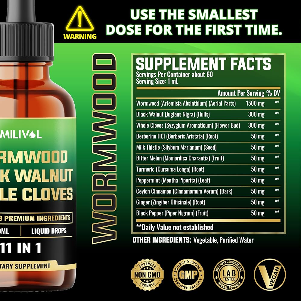MILIVOL Wormwood Liquid Drops with Black Walnut & Herbs - 2 Fl Oz - image 2