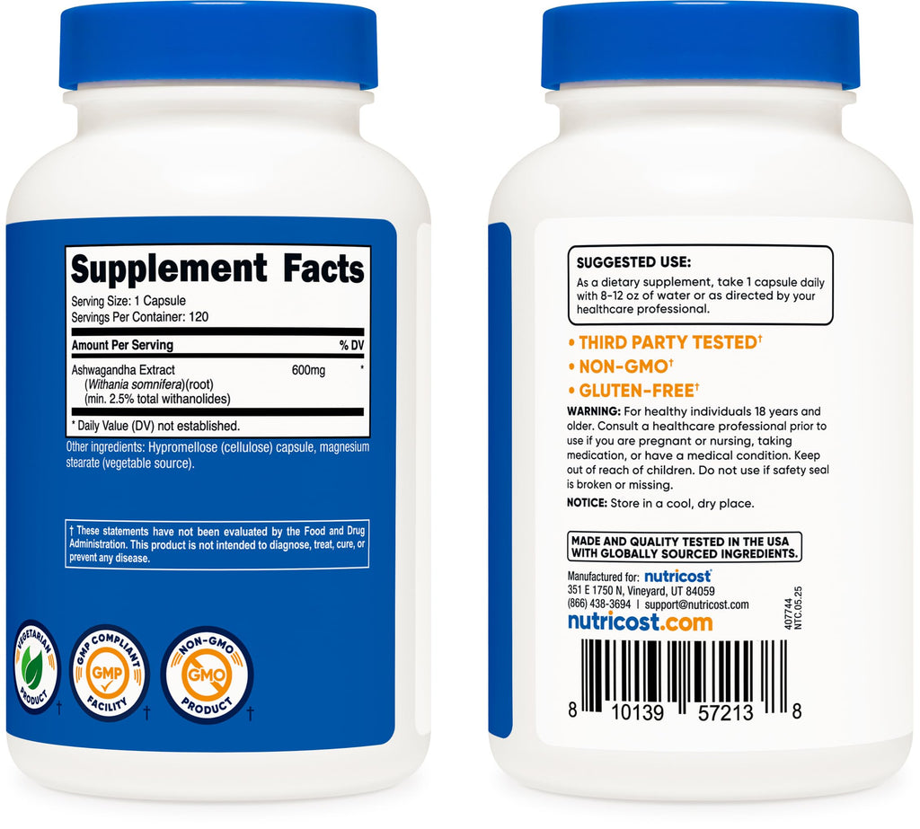 Nutricost Ashwagandha Herbal Supplement 600mg Capsules