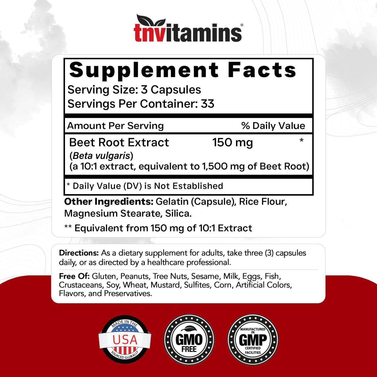 TNVitamins Beet Root Capsules 1500 mg - 100 Capsules - image 2
