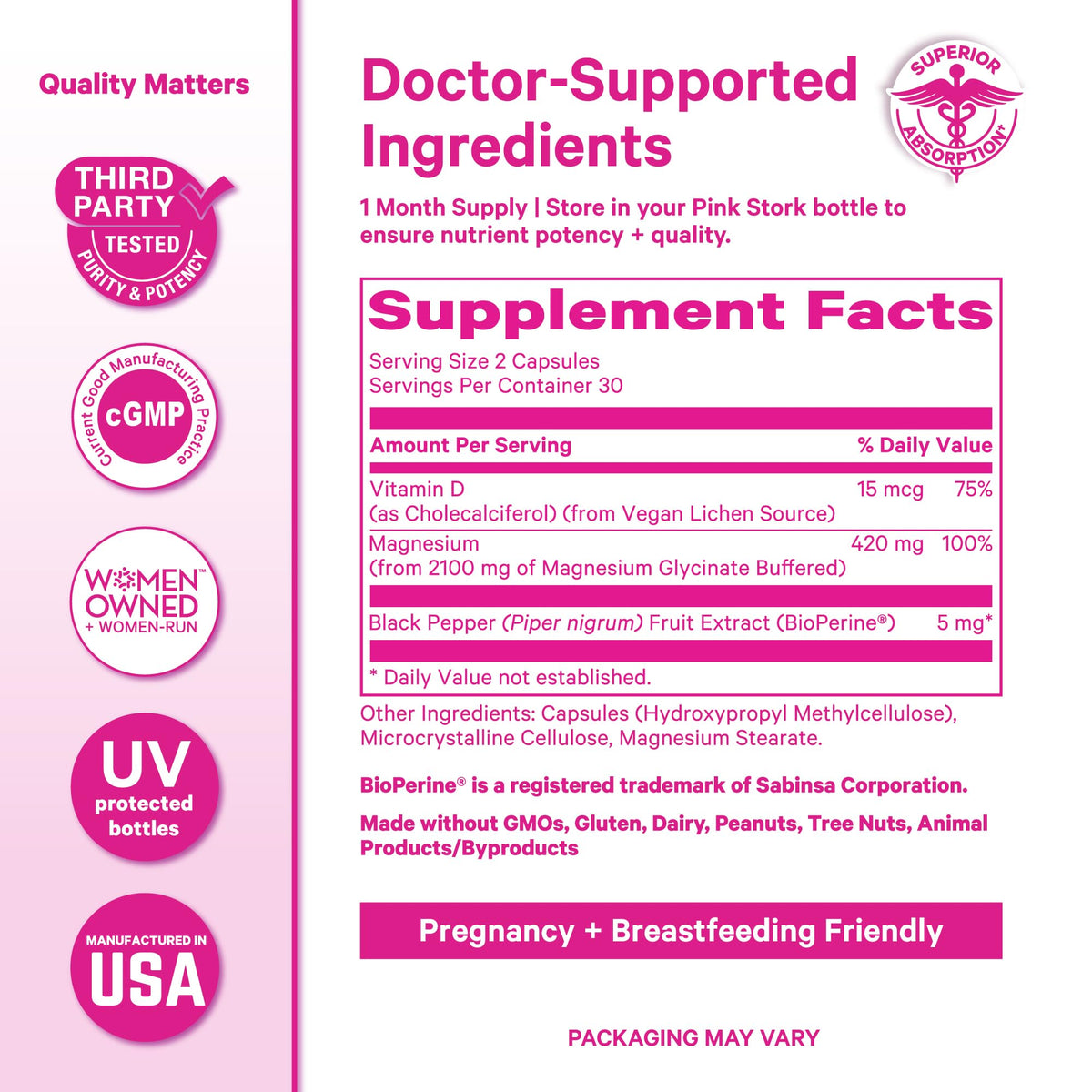 Pink Stork Magnesium Glycinate with Vitamin D3 - 60 Capsules - image 6