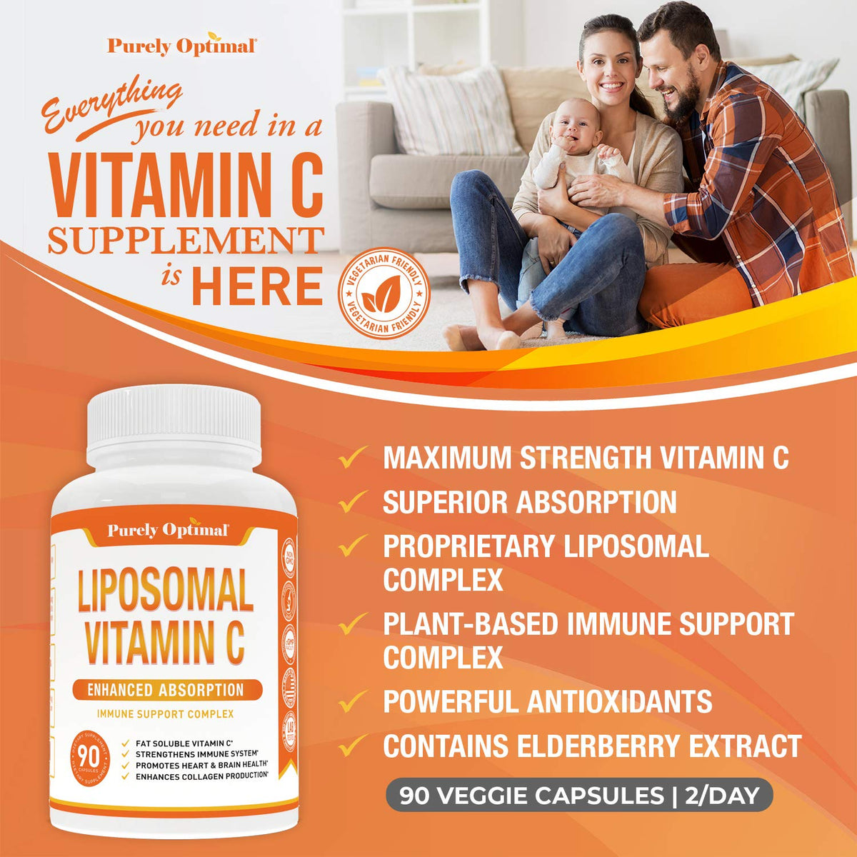 Purely Optimal Vitamin C 1000mg Liposomal Formula - 90 Capsules - image 4