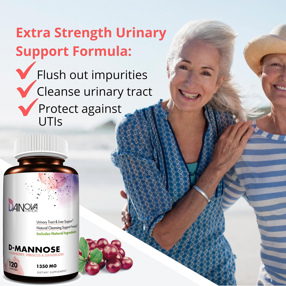 Dainova Nutrition D-Mannose 1350mg with Cranberry - 120 Capsules - image 3