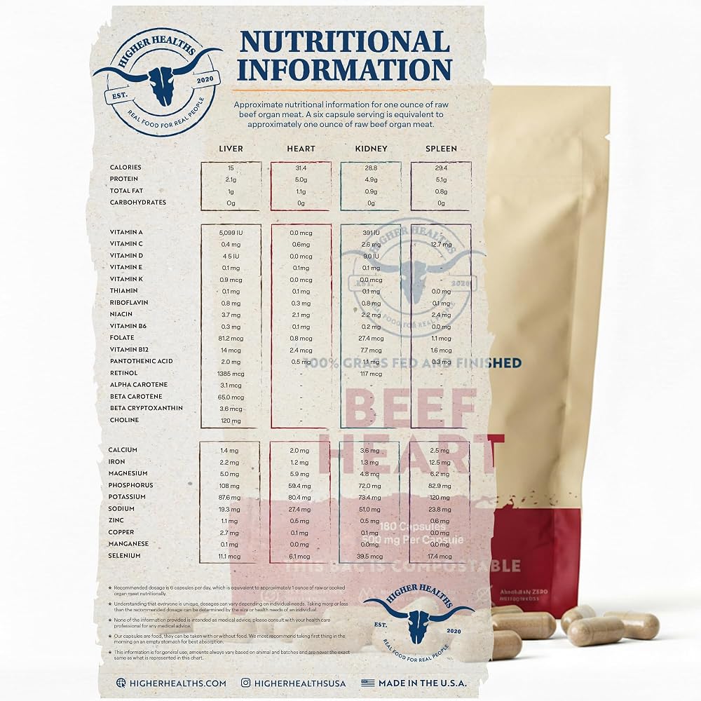 Higher Healths Beef Heart Supplement Grass Fed - 180 Capsules - image 5