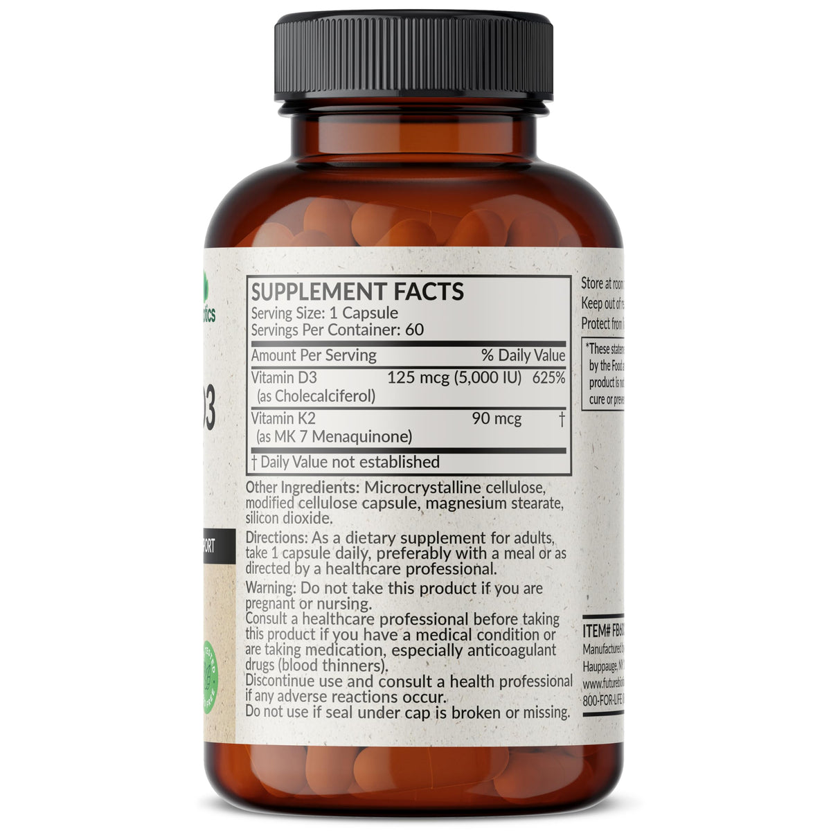 Futurebiotics Vitamin K2 (MK7) with D3 Supplement - Bone and Heart