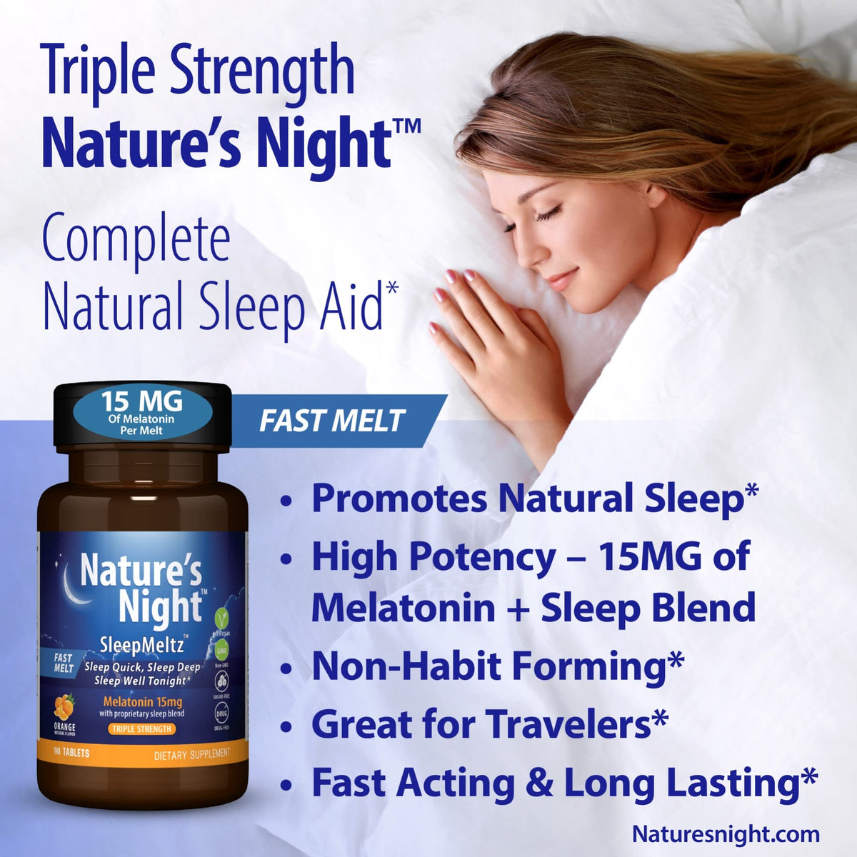 Nature's Night Melatonin 15mg Triple Strength Sleep Support - 90 Tablets - image 2