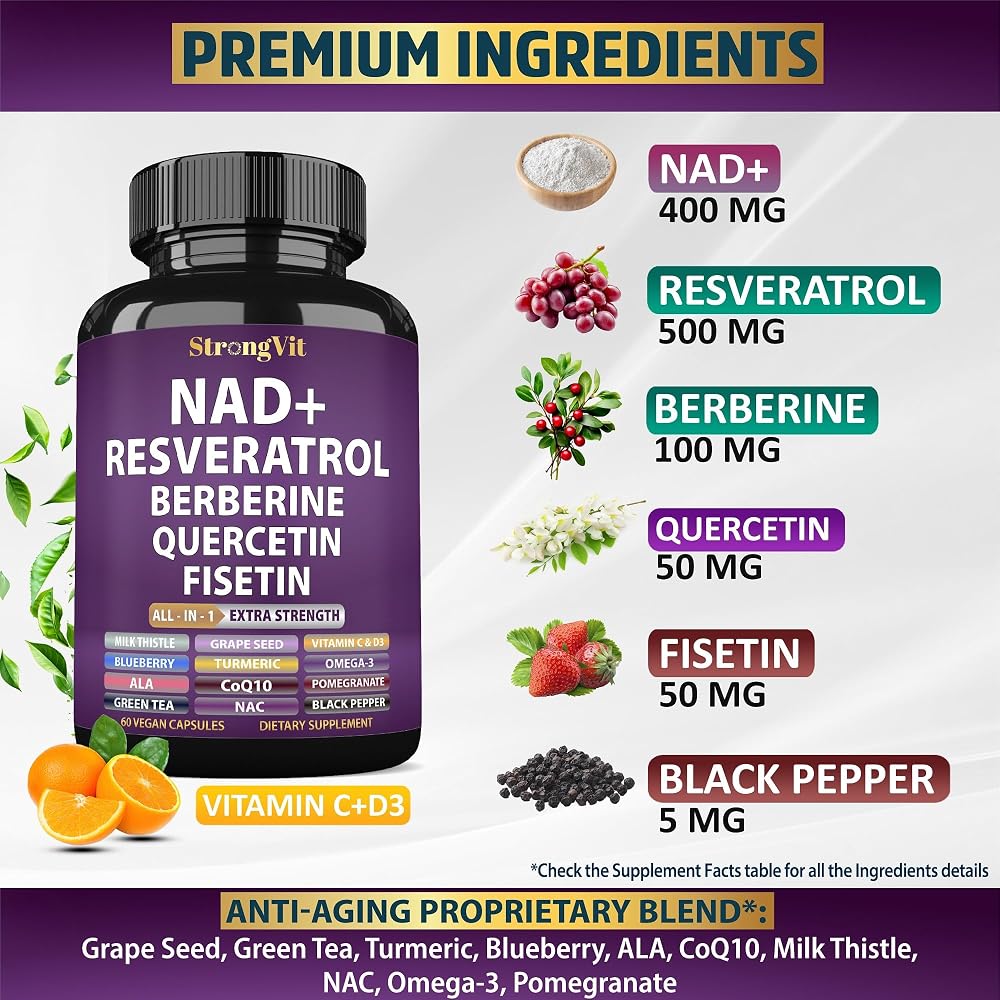 StrongVit NAD Resveratrol Supplement for Cellular Health + Healthy