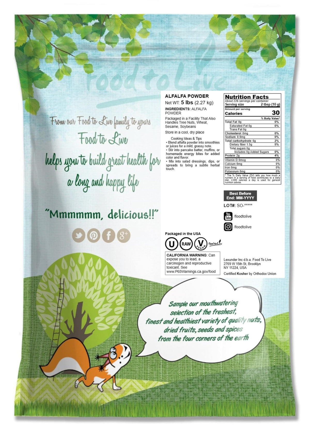 Food to Live Alfalfa Powder