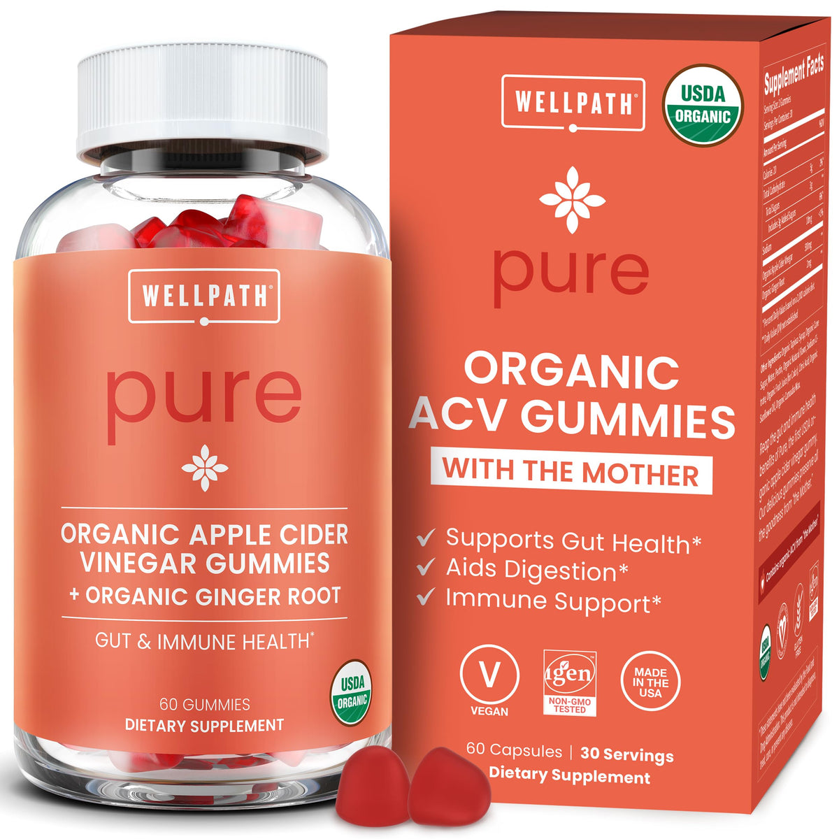 WellPath Organic Apple Cider Vinegar Gummies with The Mother - 60 Gummies