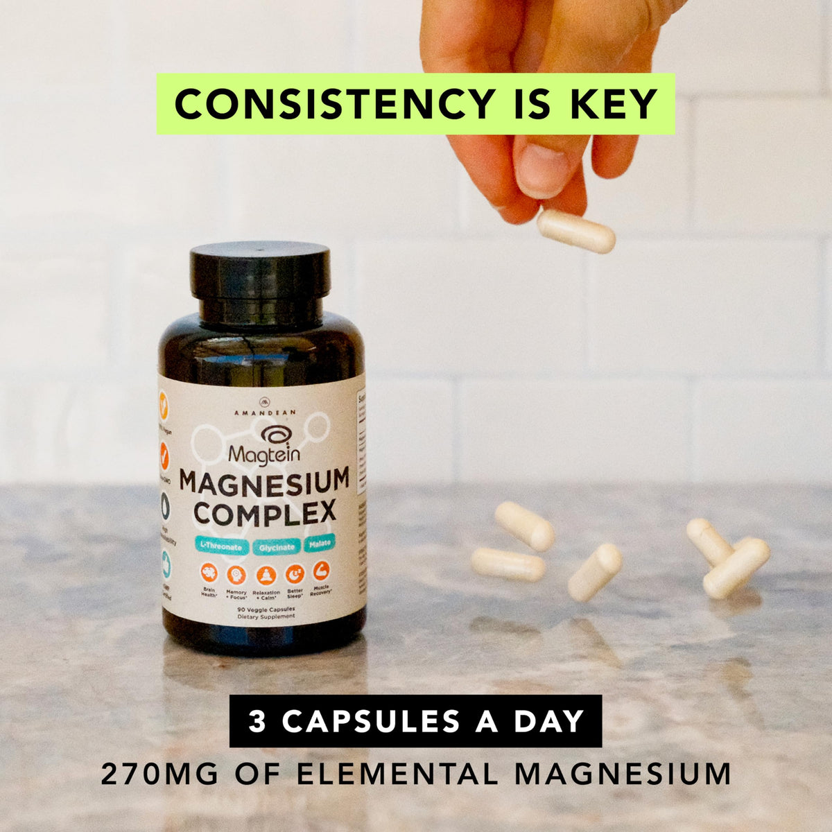 AMANDEAN Magtein Magnesium Complex - 90 Vegetarian Capsules - image 6