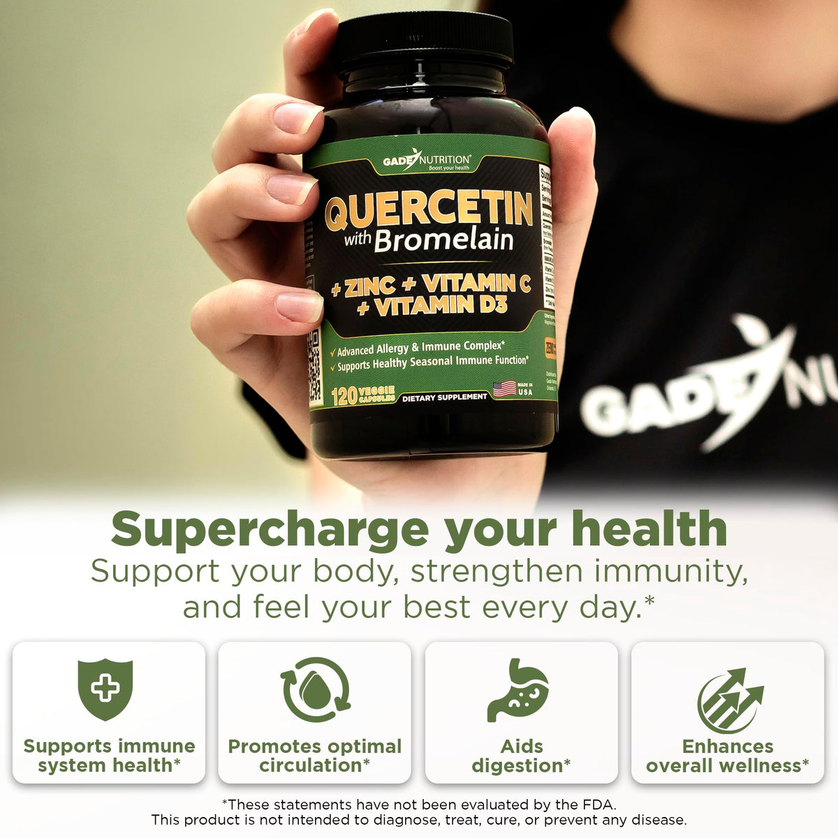 Gade Nutrition Quercetin with Vitamin C and Zinc - Quercetin 500mg