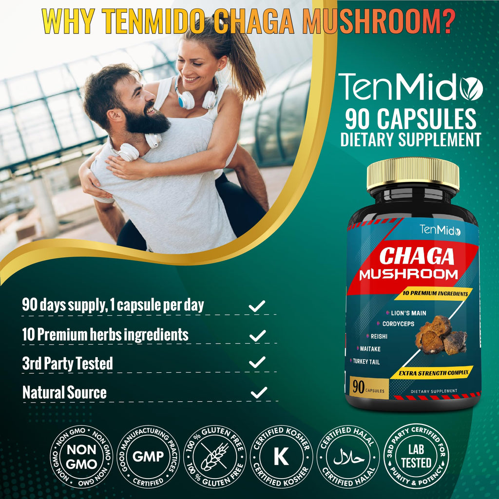 Tenmido Chaga Mushroom Extract 9-Ingredient Blend - 90 Capsules - image 8