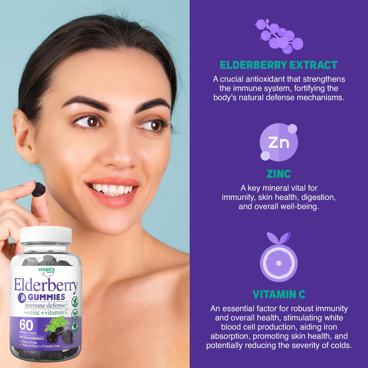 Steph's Pantry Elderberry Gummies with Vitamin C and Zinc - Immune