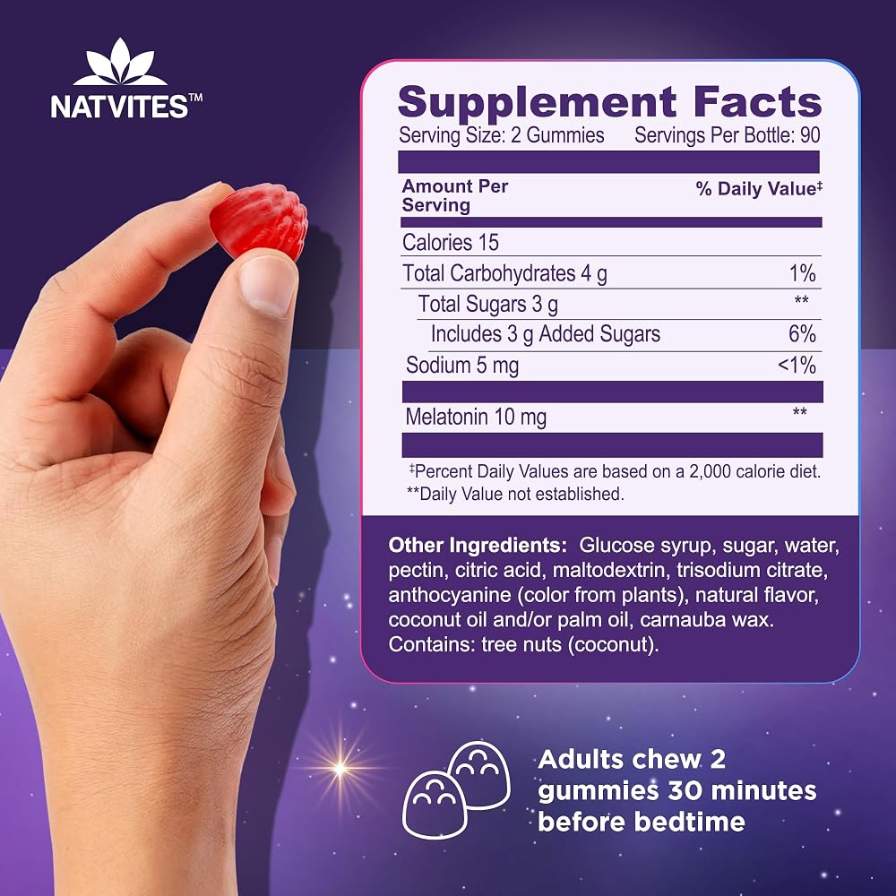 Natvites Melatonin Gummies Max Strength 10mg Sleep Support - 180 Count - image 3