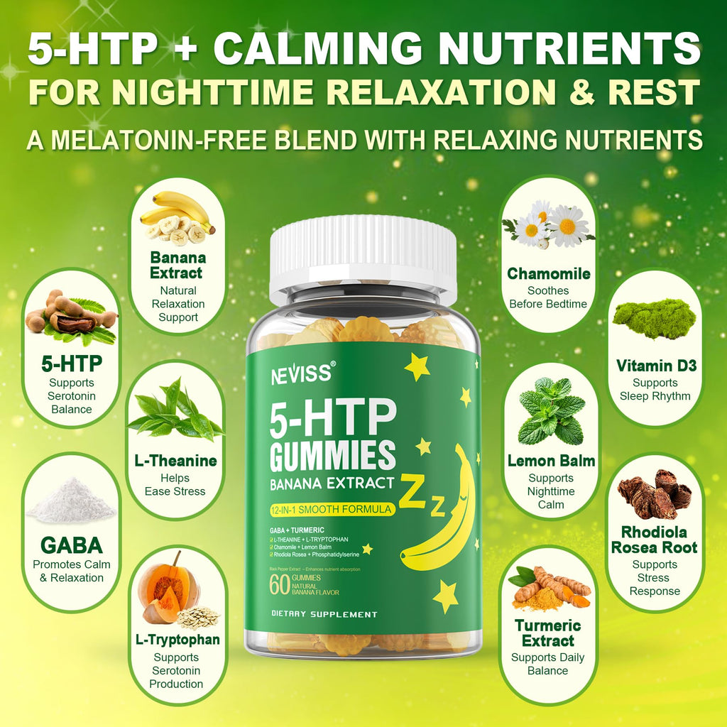 NEVISS 5-HTP Gummies, Melatonin Free Gummies