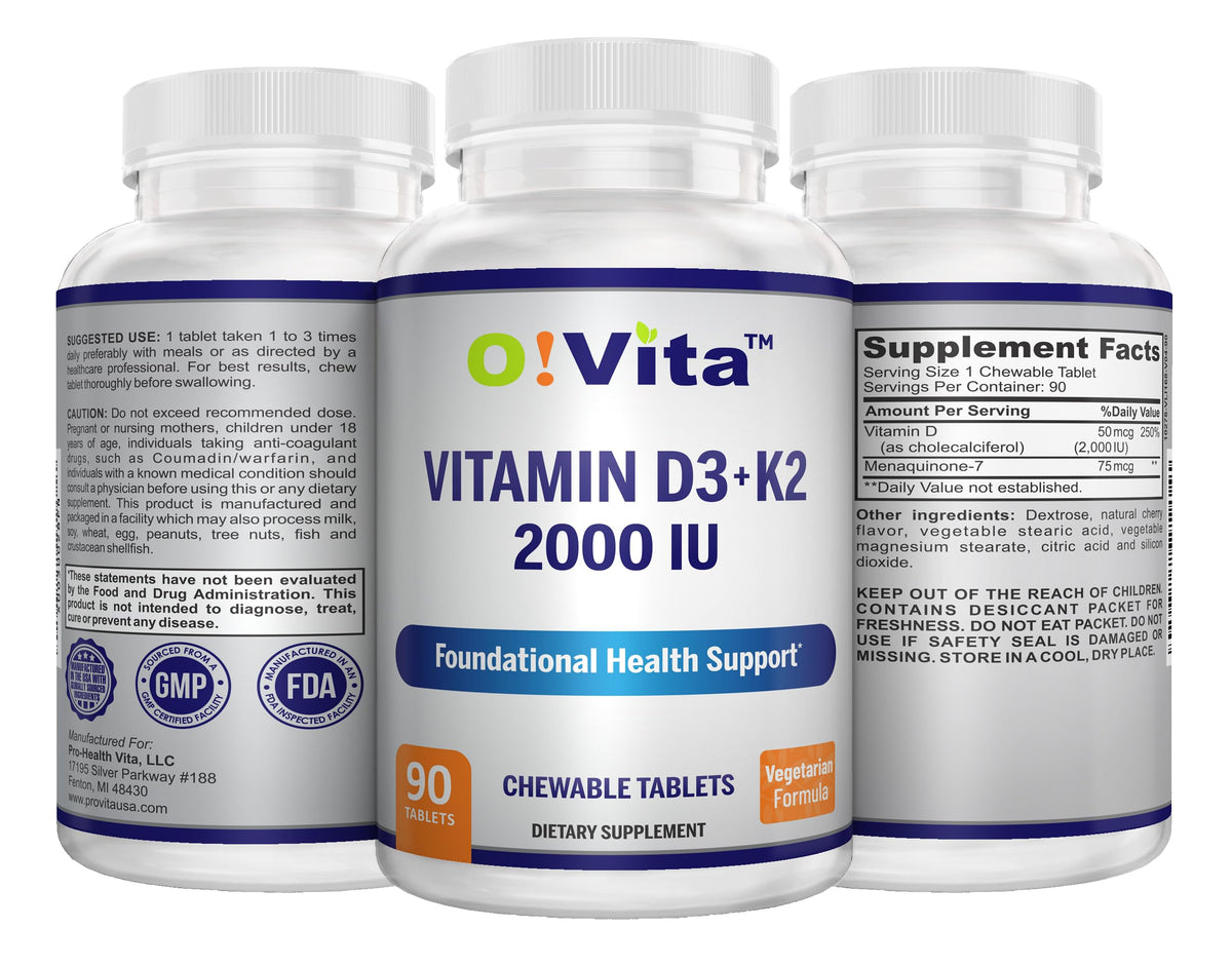 O!VITA Vitamin D3 + K2 2000 IU Chewable Tablets - 90 Count - image 5