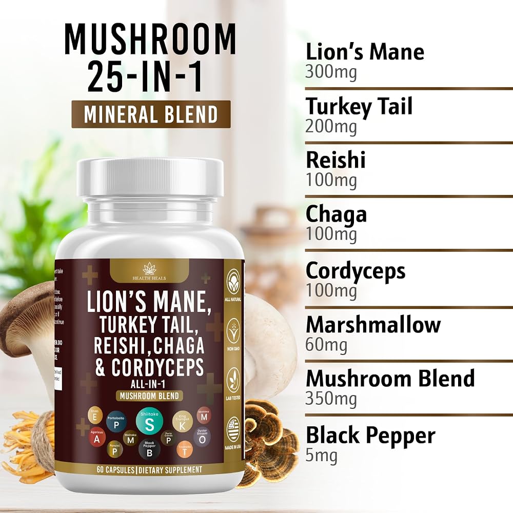 Health Heals Mushroom Supplement 20-in-1 Complex - 120 Capsules - image 3
