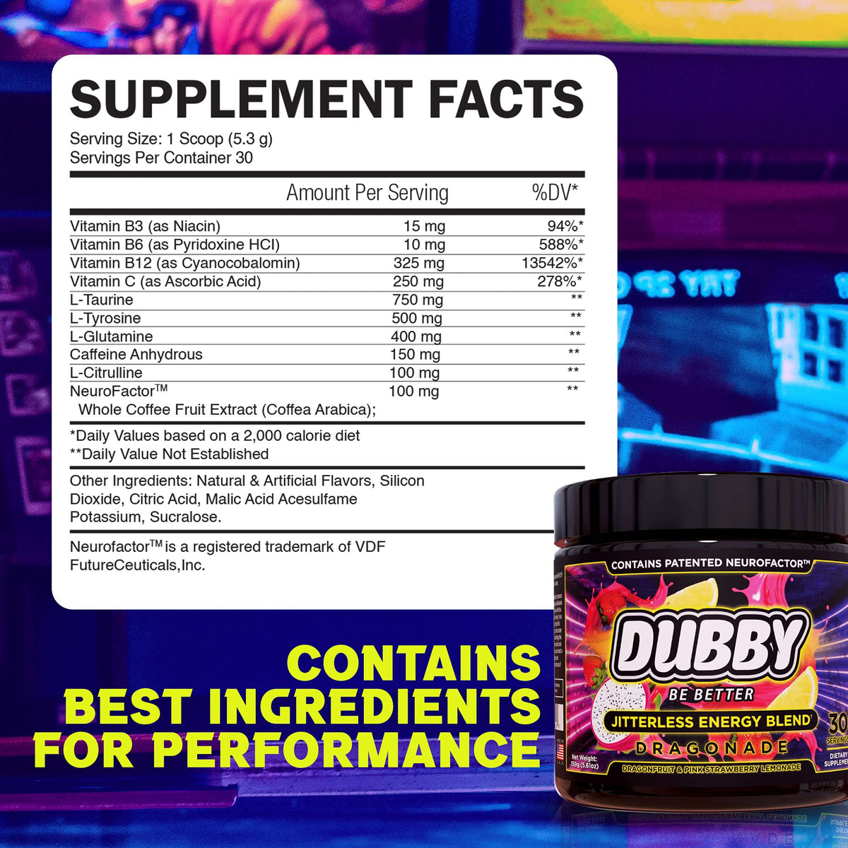 Dubby Sugar Free Energy Drink Powder Dragon Fruit Strawberry - 30 Servings - image 3
