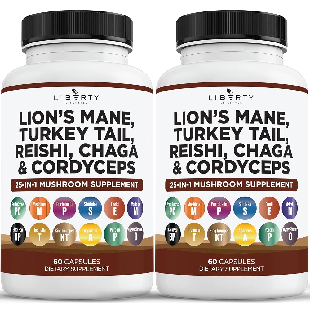Liberty Lifestyle Lions Mane Mushroom Supplement with Turkey Tail