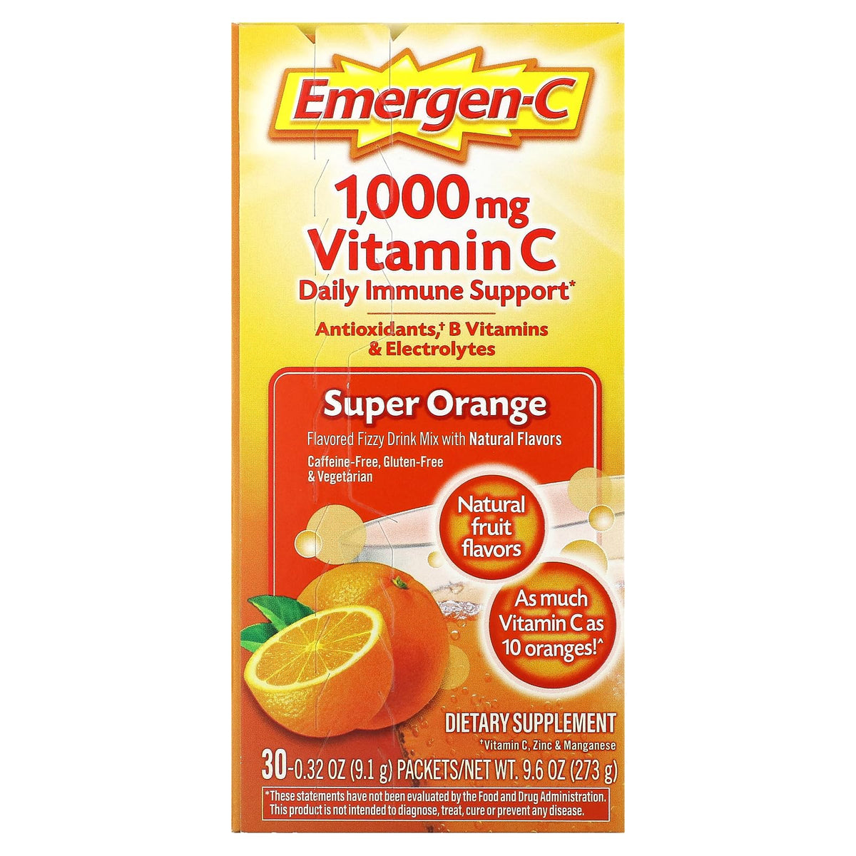 Emergen-C Vitamin C Super Orange Fizzy Drink Mix - 30 Packets