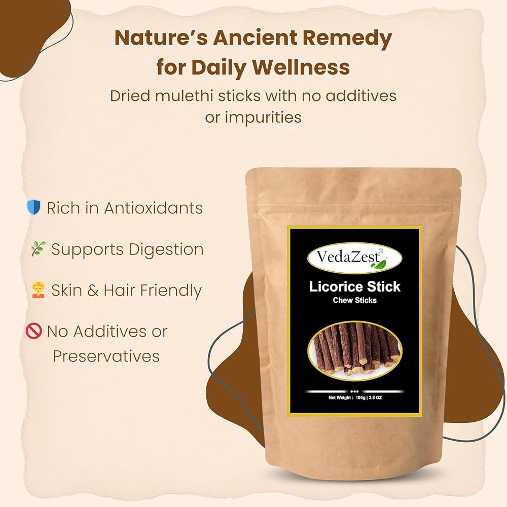 VedaZest Organic Licorice Root Sticks 100% Pure - 100g - image 3
