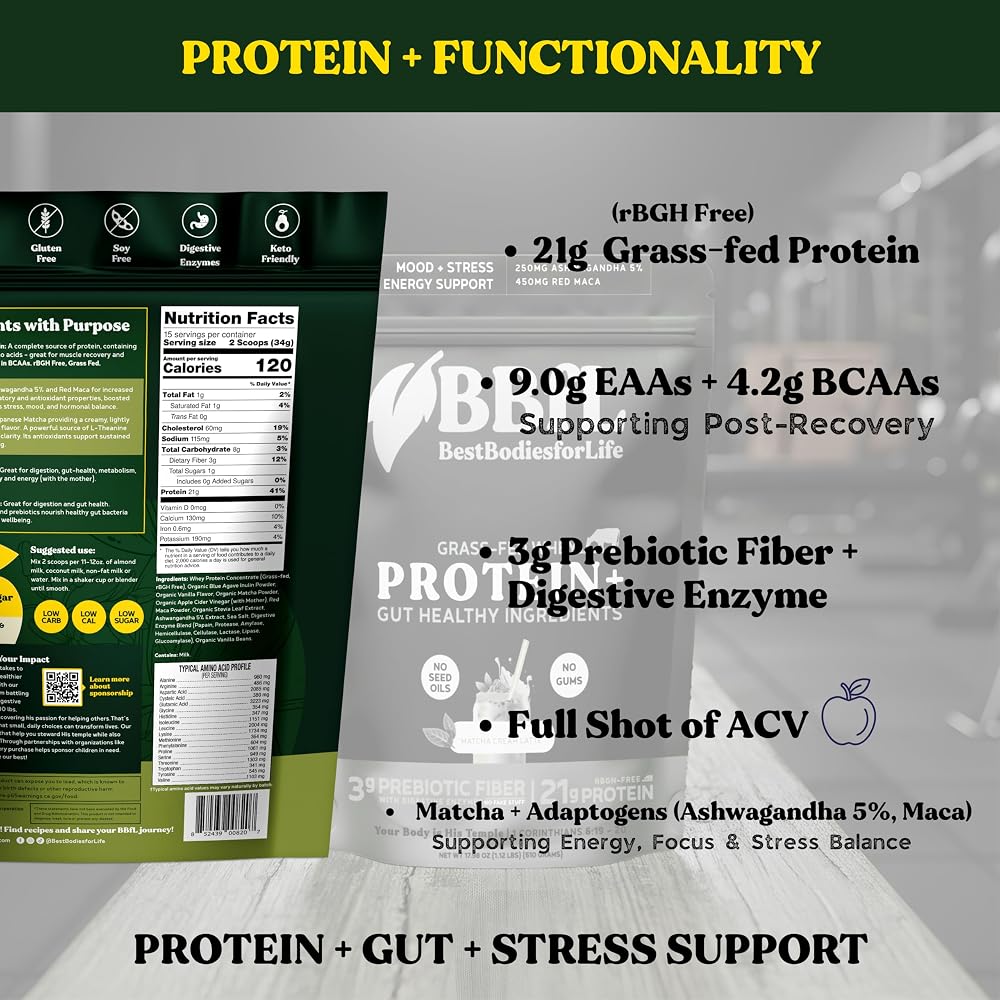 BBfL Grass-Fed Whey Protein Shake Matcha Cream - 15 Servings - image 3