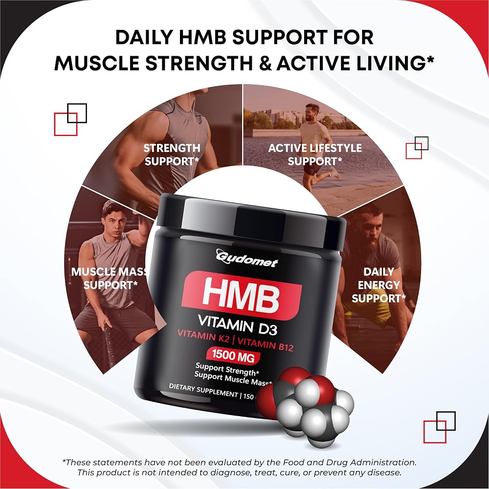 GUDOMET HMB Muscle & Strength 1,500 mg with Vitamin D3 & K2 - 150 Capsules - image 3