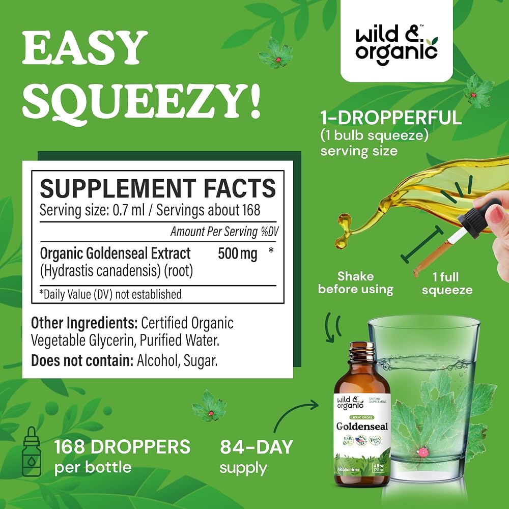 Wild & Organic Goldenseal Tincture - Organic Goldenseal Root Liquid
