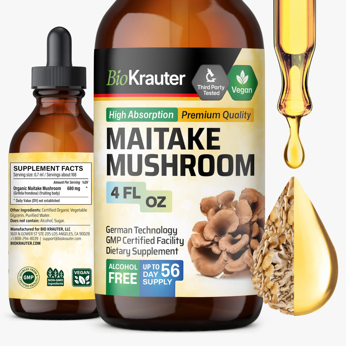 BIO KRAUTER Maitake Mushroom Tincture for Immune Support - 4 Fl Oz