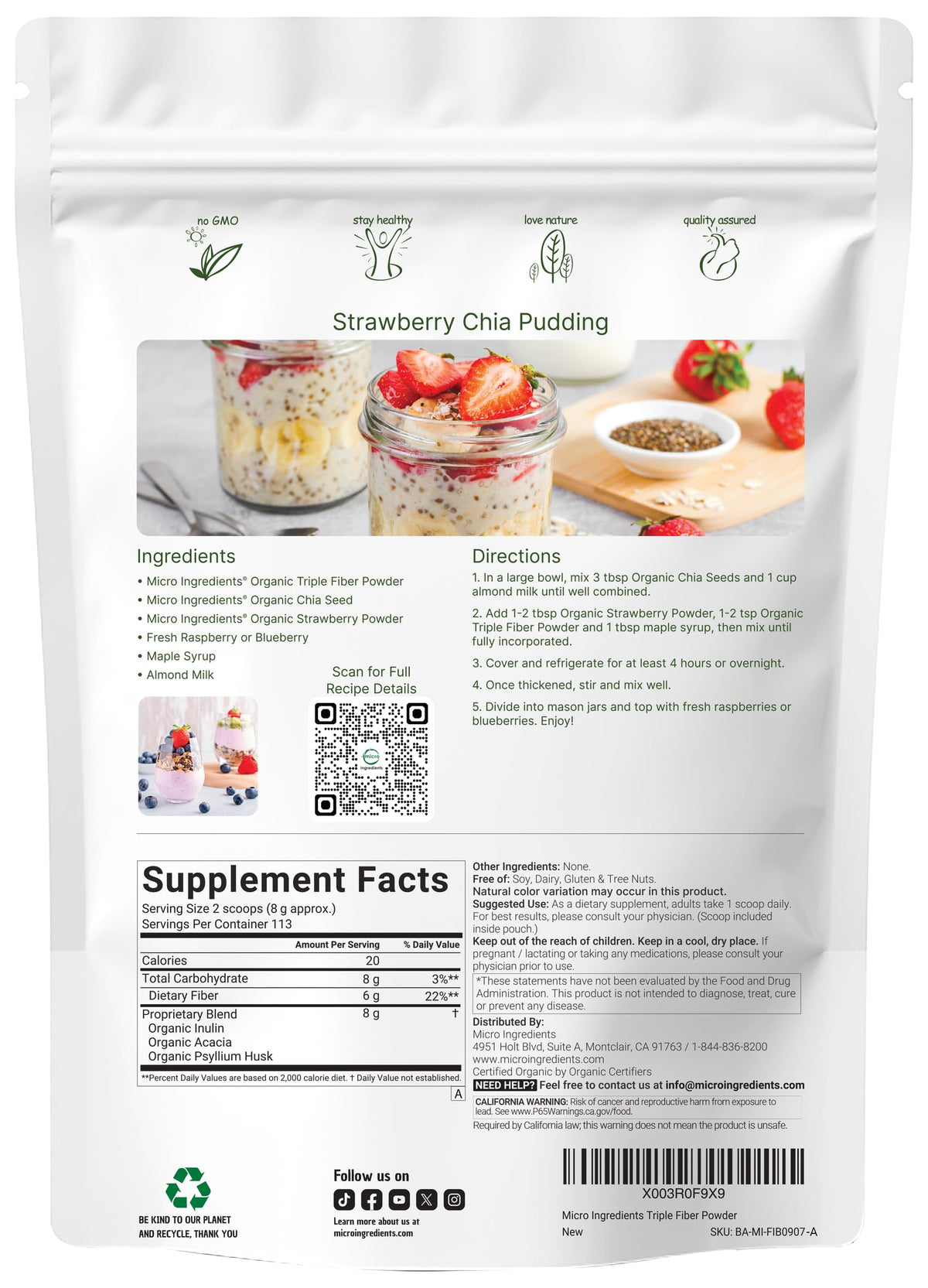 Micro Ingredients Organic Triple Fiber Powder - 2 lb - image 2