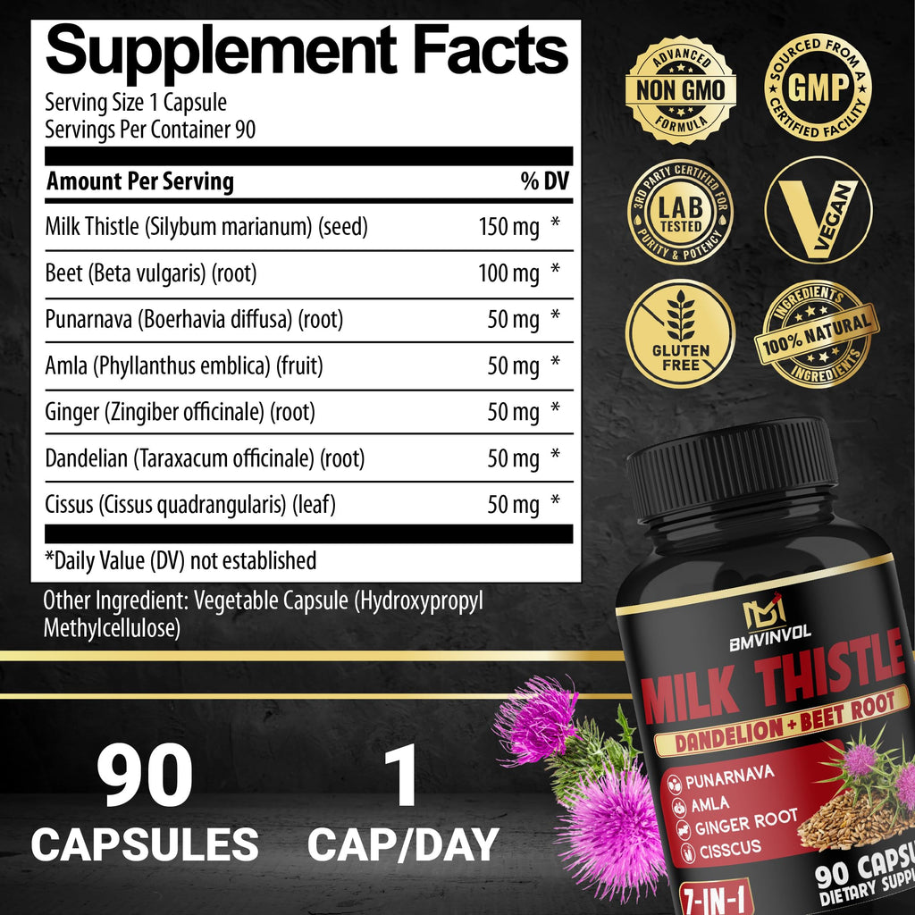 BMVINVOL Milk Thistle Capsules with 7 Herbs - 90 Capsules - image 2