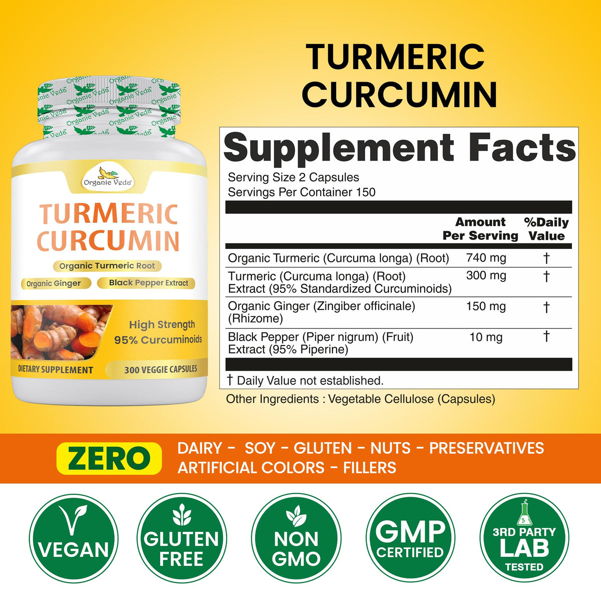 Organic Veda Turmeric and Ginger Supplement - 300 Capsules - image 2