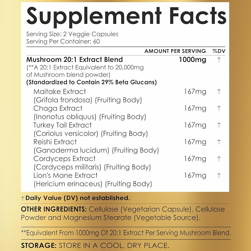 Ayorish Lions Mane 6 in 1 Mushroom Supplement - 120 Capsules - image 5